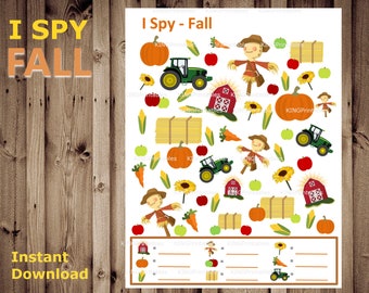 Fall I Spy Printable Kids, Autumn Kindergarten Activity, Quiet Time Worksheet, Preschool Printable, Counting and Numbers