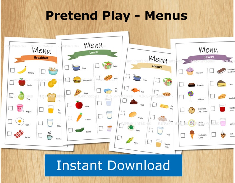 Printable Pretend Play Restaurant Menus Preschool Kids Etsy
