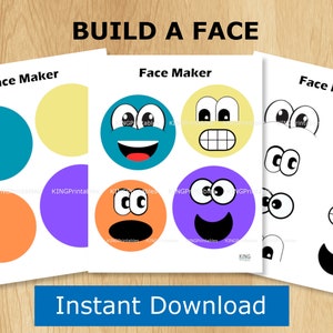 Build a Face Printable Activity for Kids, Preschool File Folder Games, Toddler Busy Book Pages, Learning Emotions, Colorful Craft