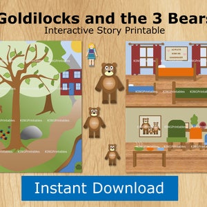 Goldilocks and the Three Bears, Pretend Play, Interactive Books, Printable Quiet Book, Childrens, Board Story