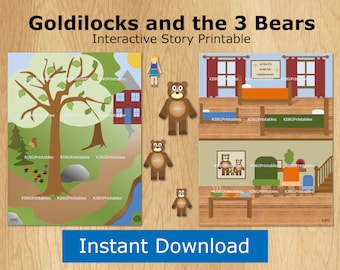 Goldilocks and the Three Bears, Pretend Play, Interactive Books, Printable Quiet Book, Childrens, Board Story