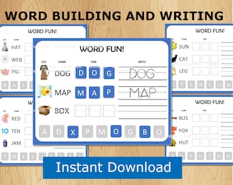 Kindergarten CVC Word Building, Preschool Printable, Phonics Folder Game, CVC Activities, Handwriting Worksheets, Homeschool Download