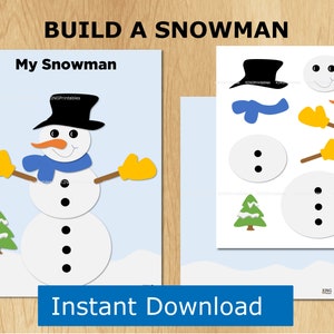 Snowman Craft, Winter Toddler Activity, Preschool Printable, Kids Homeschool Activity, Busy Binder Page, January Worksheet