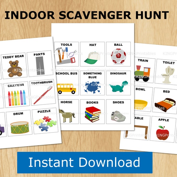 indoor scavenger hunt, kids printable, preschool games, toddler activity folder, busy binder, matching game, rainy day play