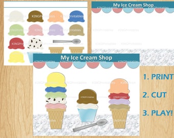 Ice Cream Shop, Printable Quiet Book, File Folder Games, Kids Learning Toy, Color Game, Ice Cream Party