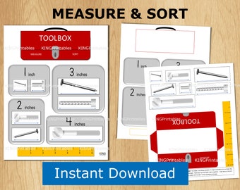 Ruler Measure Kids, Boys Busy Binder, Toddler Construction, Homeschooling Printable, Preschool Sorting, Prek File Folder Activities