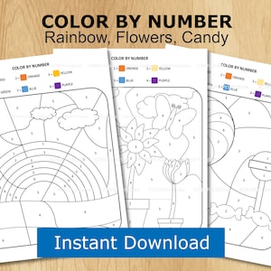 Color by Number Printable for Kids, Preschool Coloring Pages, Easy Paint by Number Children, Kindergarten Homeschool, Spring Activity Sheet