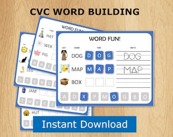 CVC Word Builder, Phonics Game, Handwriting Practice (Digital Download)