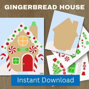 Lebkuchen-Haus Dekorieren Handwerk Printable | Kinder Weihnachten Belegte Sammelseite | Herunterladbare Vorschul- und Kindergartenferienaktivität
