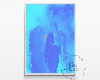 Mixed media art piece depicting delirious feeling - a digital printable ideal for wall art