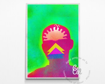 Mixed media art piece depicting elation - a digital printable ideal for wall art