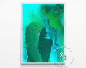 Beautiful mixed media art piece depicting delirious feeling - a digital printable ideal for wall art