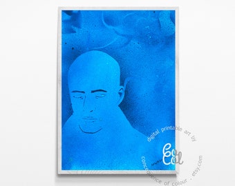 Beautiful mixed media art piece depicting contemplation - a digital printable ideal for wall art