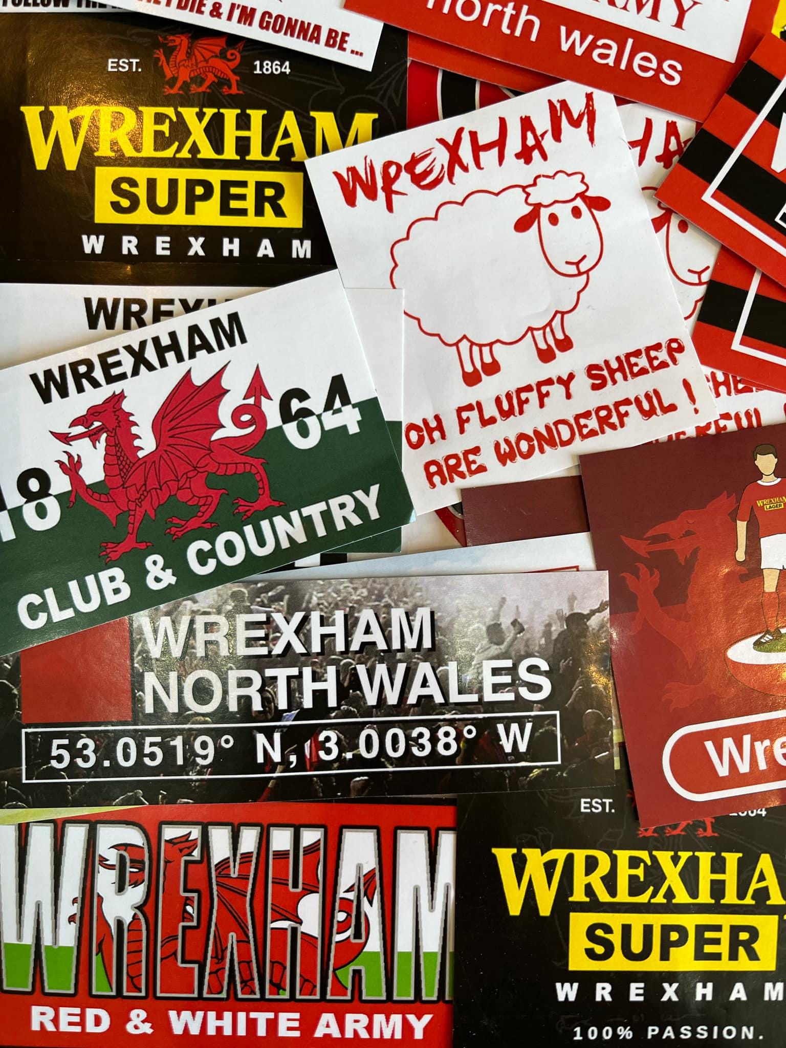 100 X Wrexham Stickers - Based on Poster Shirt Football Scarf Pin Badge ...