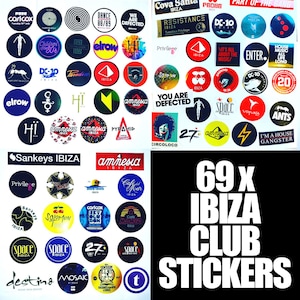 69 x Ibiza Club Stickers - Aufkleber - Pegatinas - Adesivi - Hi Amnesia Space DC10 Pacha Ushuaia Pacha Music On Cocoon Hyte Circoloco Cox
