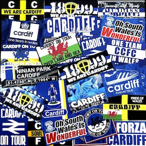 100 x Cardiff City Stickers - Based on Fans Wales Welsh CCFC Poster Shirt Scarf Pin Badge Programme Flag Ultras Bluebirds Party Decorations