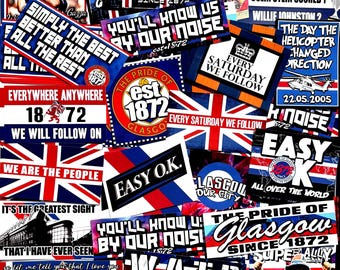100 x Glasgow Rangers Aufkleber - Based on Ultras Shirt Adidas Bears Programm Abzeichen Poster Schal Flagge Ibrox RFC Union Party Dekorationen