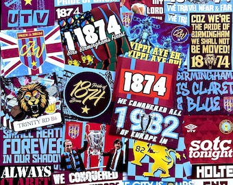 100 x Aston Villa-stickers - gebaseerd op poster pin badge vlag sjaal shirt banner programma Rotterdam 1982 AVFC Ultras Park