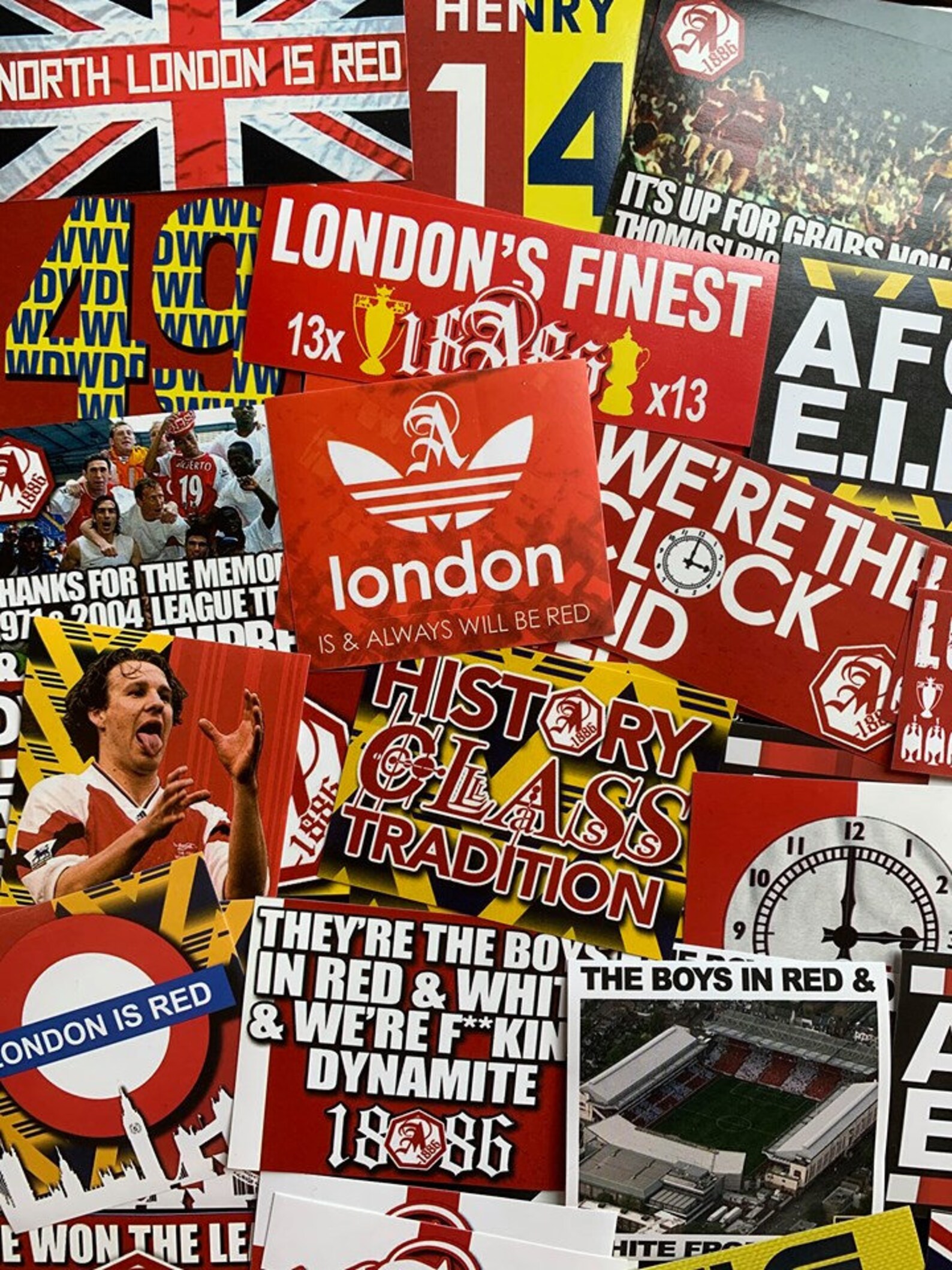 100 X Arsenal FC Stickers Based on Scarf Shirt Banner Programme ...