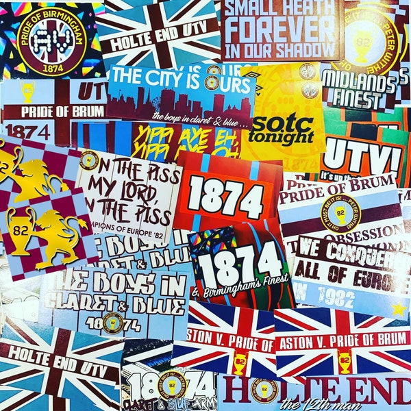 100 x Aston Villa Sticker - Basierend auf Poster Pin Anstecker Flagge Schal Shirt Banner Programm Rotterdam 1982 AVFC Ultras Park