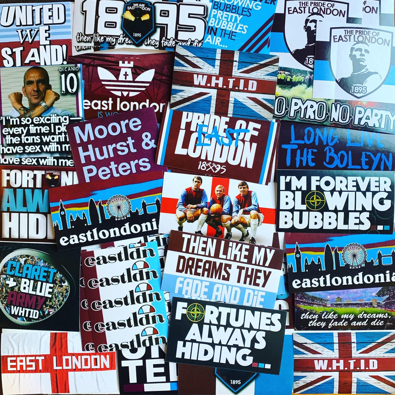 100 x West Ham Stickers Based on ICF Programme Upton Park ...