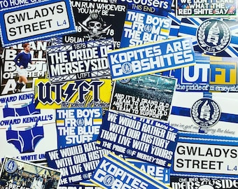 100 x Everton Stickers - Based on Scarf Shirt Banner Programme EFC Goodison Poster Pin Badge Flag Ultras Adidas Beatles Toffees Casuals