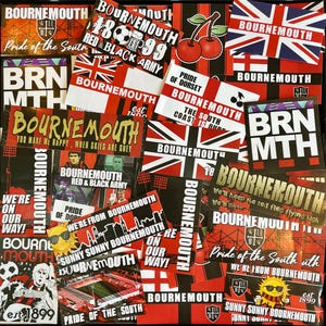 100 x Bournemouth Aufkleber - Basierend auf Poster Shirt Football Schal Pin Abzeichen Flagge Programm Banner Die Kirschen Ultras Partydekorationen