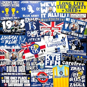 100 x Chelsea Stickers - Inspired by CFC Flag Pin Badge Scarf Shirt Banner Programme Ultras Decorations Gift Stamford Bridge