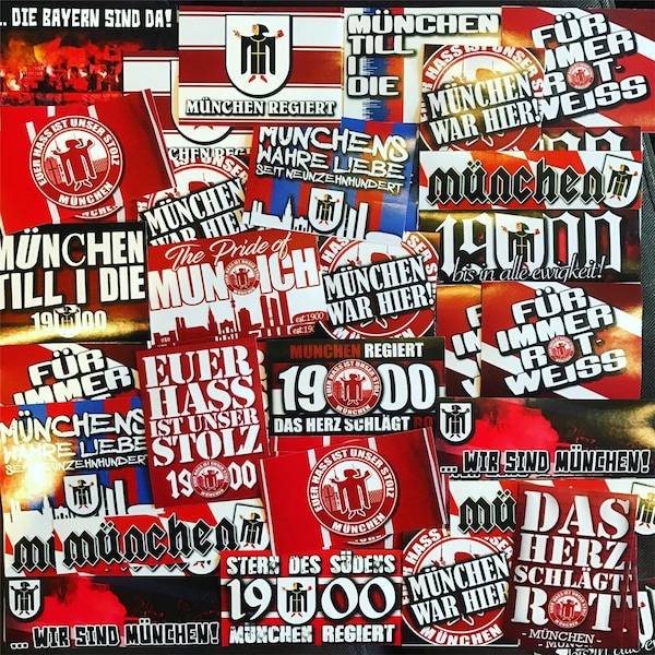 100 x Bayern München Stickers inspiriert von FCB Aufkleber Fahne Flagge Sticker München Poster Fahne Ultra Trikot Schal Flagge Dekoration