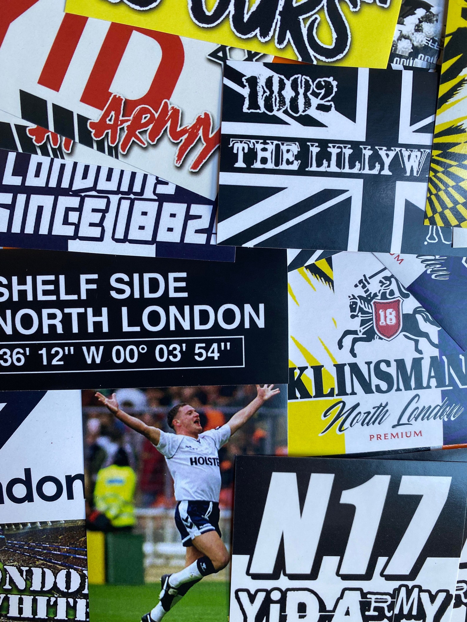 Tottenham Stickers 100 X Tottenham Stickers - Based on Spurs Poster Shirt Scarf Pin Badge ...
