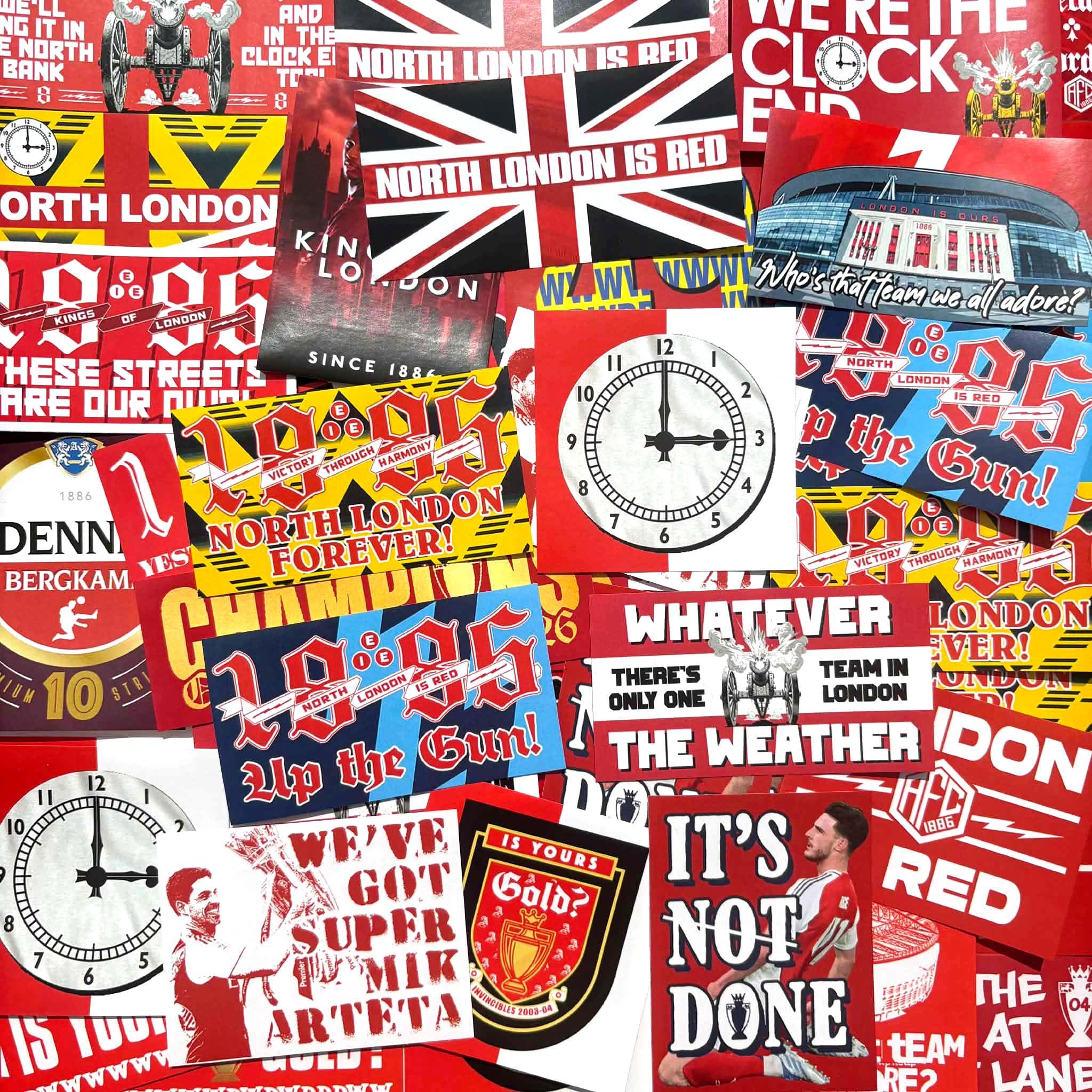 100 X Arsenal FC Stickers - Based on Champions Scarf Shirt Banner