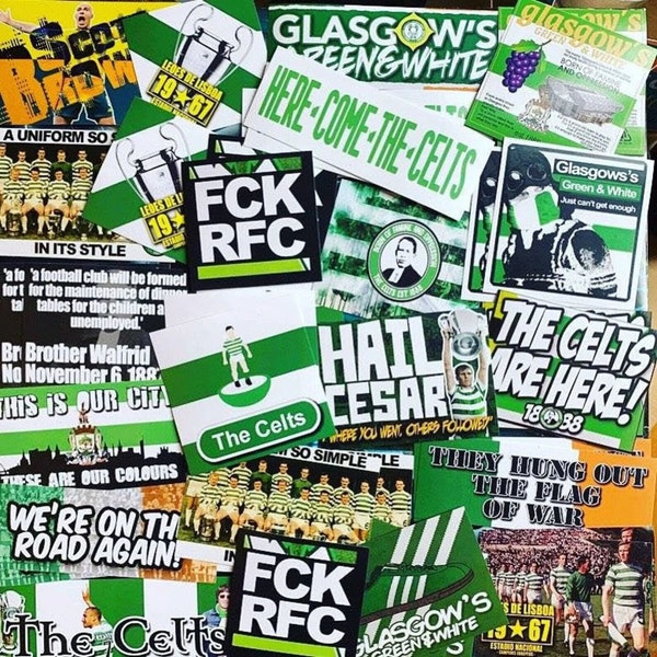 100 x Celtic Stickers - Based on Celts Flags Scarf Shirt Badge Ultras Paradise Parkhead Billy McNeil Lisbon Lions Green & White