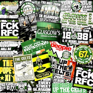 100 x Celtic Stickers - Based on Celts Flags Scarf Shirt Badge Ultras Paradise Parkhead Billy McNeil Lisbon Lions Green & White