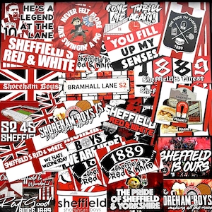 100 x Sheffield United-stickers - gebaseerd op fans Bramall Lane SUFC Blades poster shirt sjaal pin badge programma Adidas Flag Ultras
