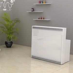 Mostrador de recepción clásico Blanco brillante, Mostrador de recepción, Recepción, Escritorio de oficina, Mostrador de ventas, Mostrador de ventas, Mostrador de recepción Vanni A3-2-1