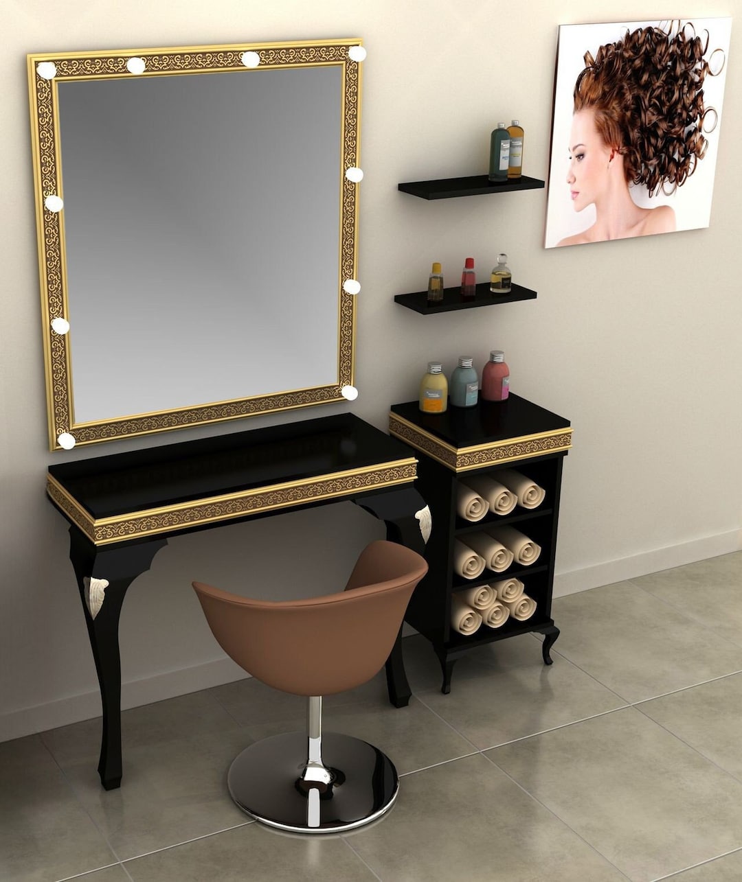 Gold Makeup Vanity Table With Mirror and Lights Gold Makeup - Etsy