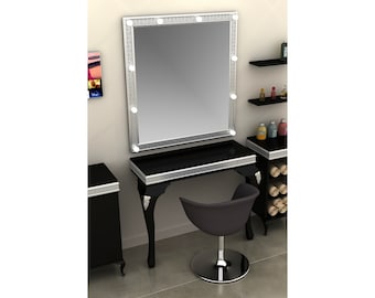 Silver Leaf Makeup Mirror with Table,  Lighted Makeup Mirror with Stand, Lighted Makeup Table, Lighted Makeup Mirror, Lighted Makeup Mirror