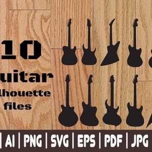 10 Guitars SVG Pack| Cut Files | Digital Vector Files | Guitar Silhouettes | Instant Download |Guitar EPS files |