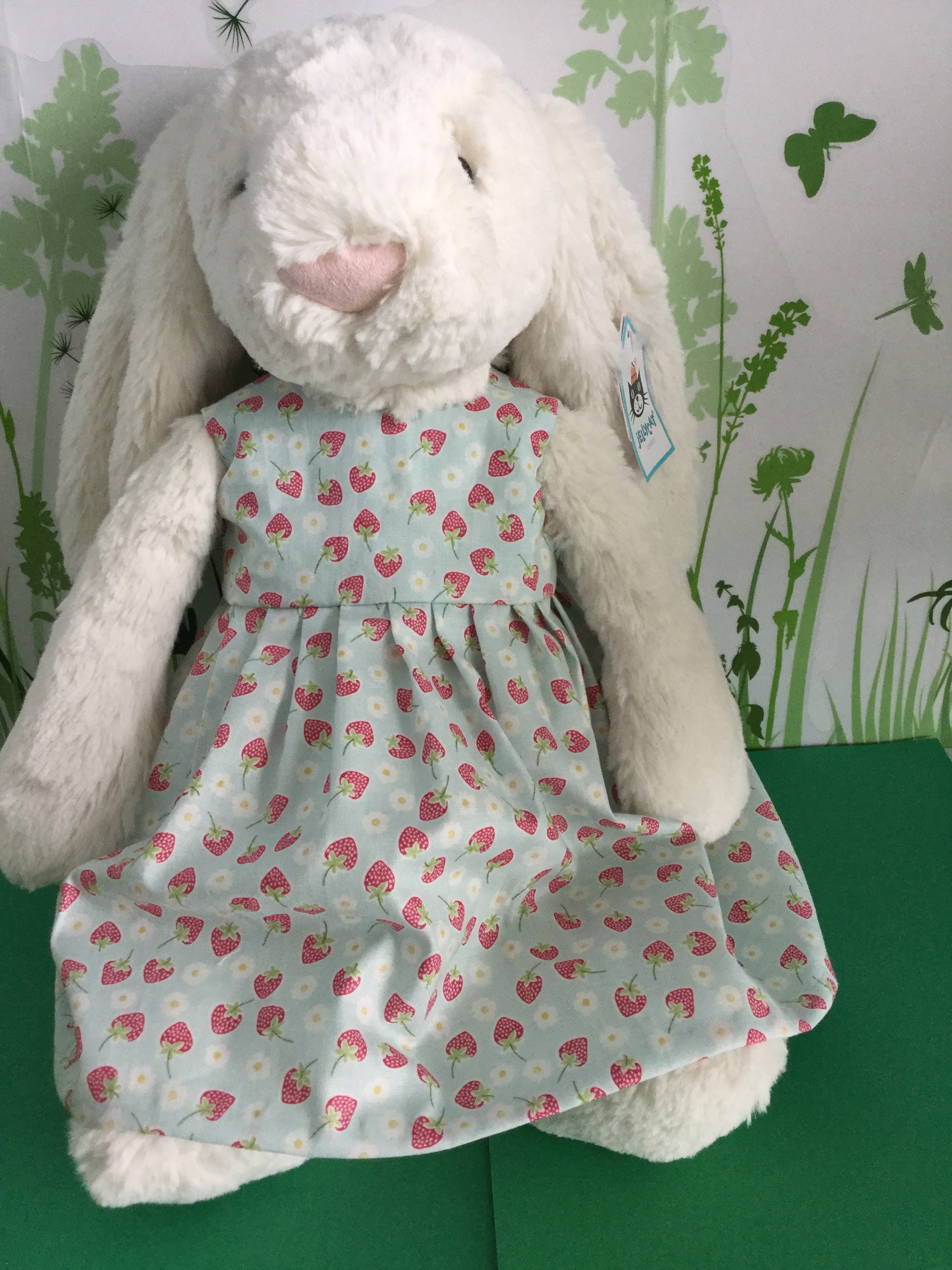 Strawberry Dress for Medium 31cm or Large 36cm Jellycat Bashful Bunny, Puppy, Monkey