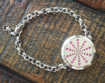 Aromatherapy Bracelet Locket - Essential Oil Diffuser - Starburst Geometric Circles Design - Stainless Steel - Non tarnish