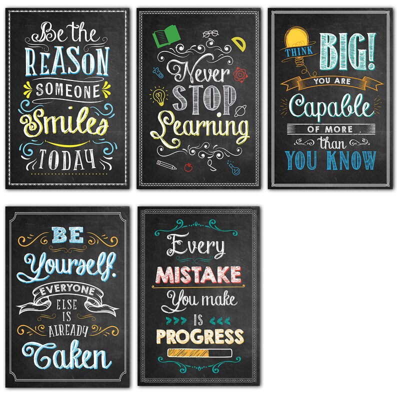 Set of 10 Chalkboard Style Motivational Classroom Posters Etsy