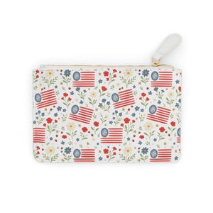 Mini bolso de mano patriótico para el Día de la Independencia, bolso floral de EE. UU., cartera de viaje, soporte rojo, blanco y azul, accesorio de verano