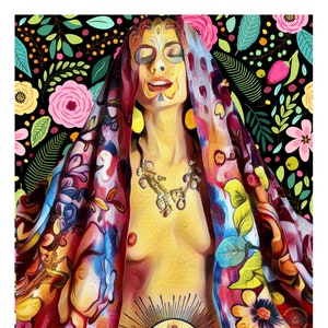 Day of the Dead Poster, Sugar Skull Art Print, Mexican Folk Art, Dia De Los Muertos Wall Decor, Sugar Skull Wall Art, Sugar Skull Woman
