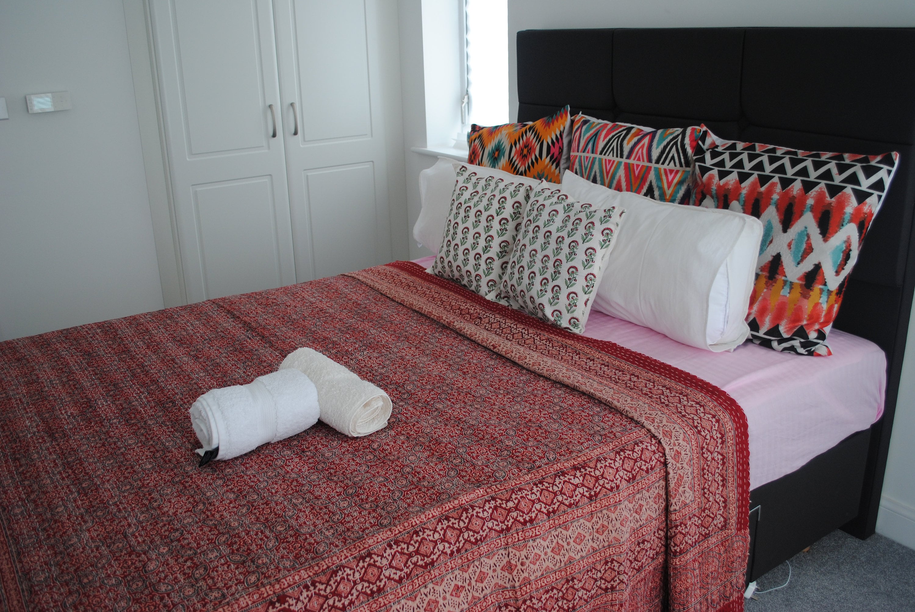 Hand Printed Bed Cover, Hand Embroidered Bed Cover Red, Ajrak Hand ...