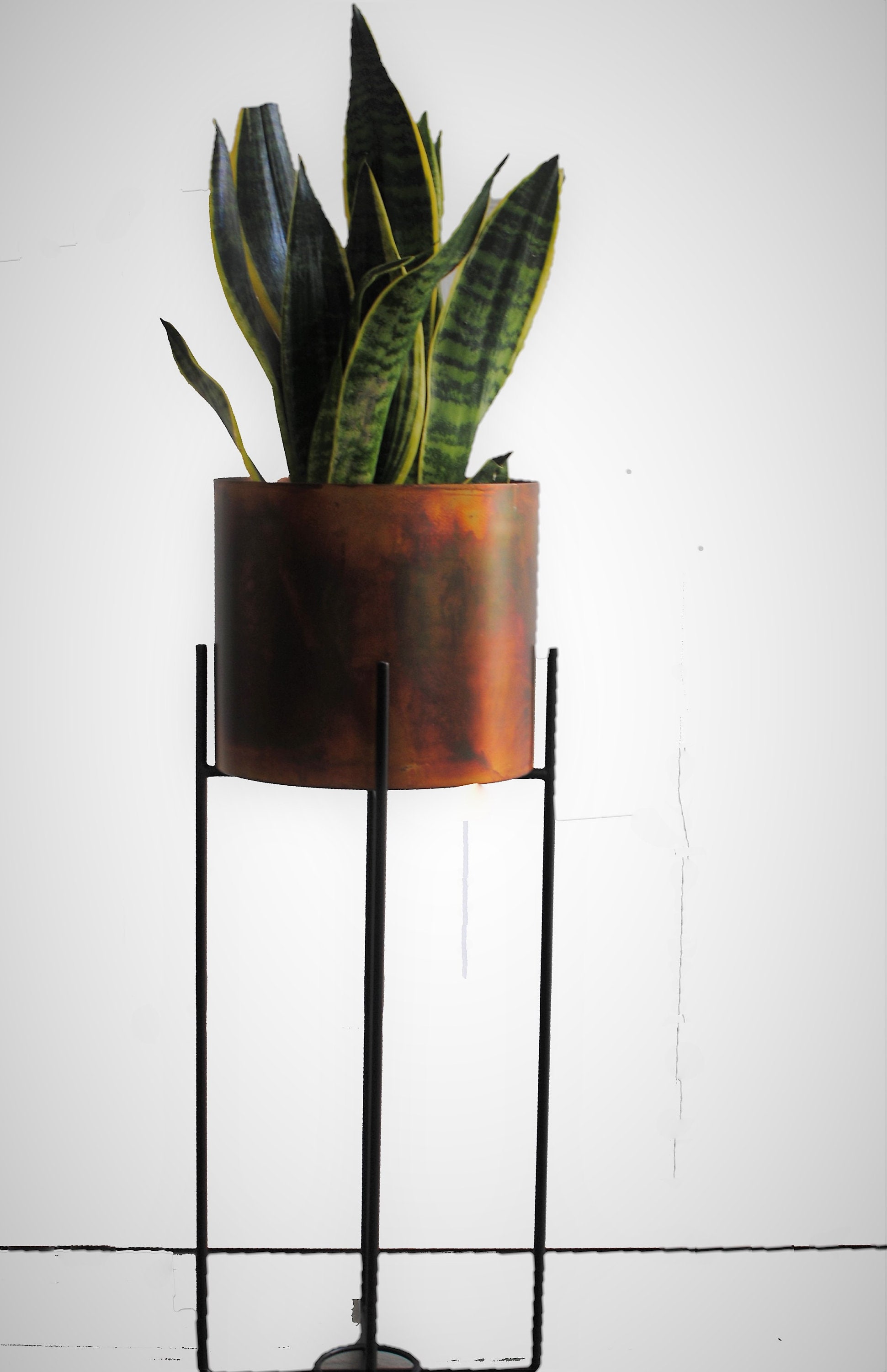 Big Size of Reclaimed Wooden Planter with Black Metal Stand