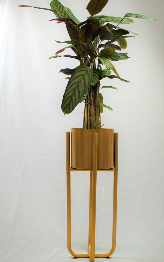 Gold Blumenständer mit Blumentopf | Blumenständer Gold | Übertopf auf Ständer | Blumenständer groß | Boho Gold Wohnkultur | Pflanzenliebhaber Geschenk UK