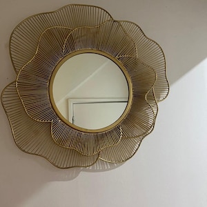 Flower shaped wall mirrors, gold mirror, designer gold mirror, gold wall decor, large wall mirror, gold decor, luxe mirror