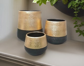 gold planters, black and gold planters, gold home decor, gold wedding planters