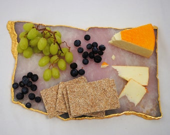 Plato de ágata grande de cuarzo rosa, plato de ágata cuarzo rosa, plato de queso de piedra natural, cuarzo rosa