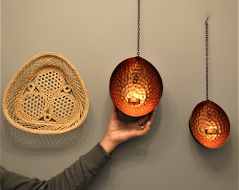 Hanging tea light holders, Hanging copper tea light holders, gold hanging tea light holder, bronze tea light holder, hammered tea lights